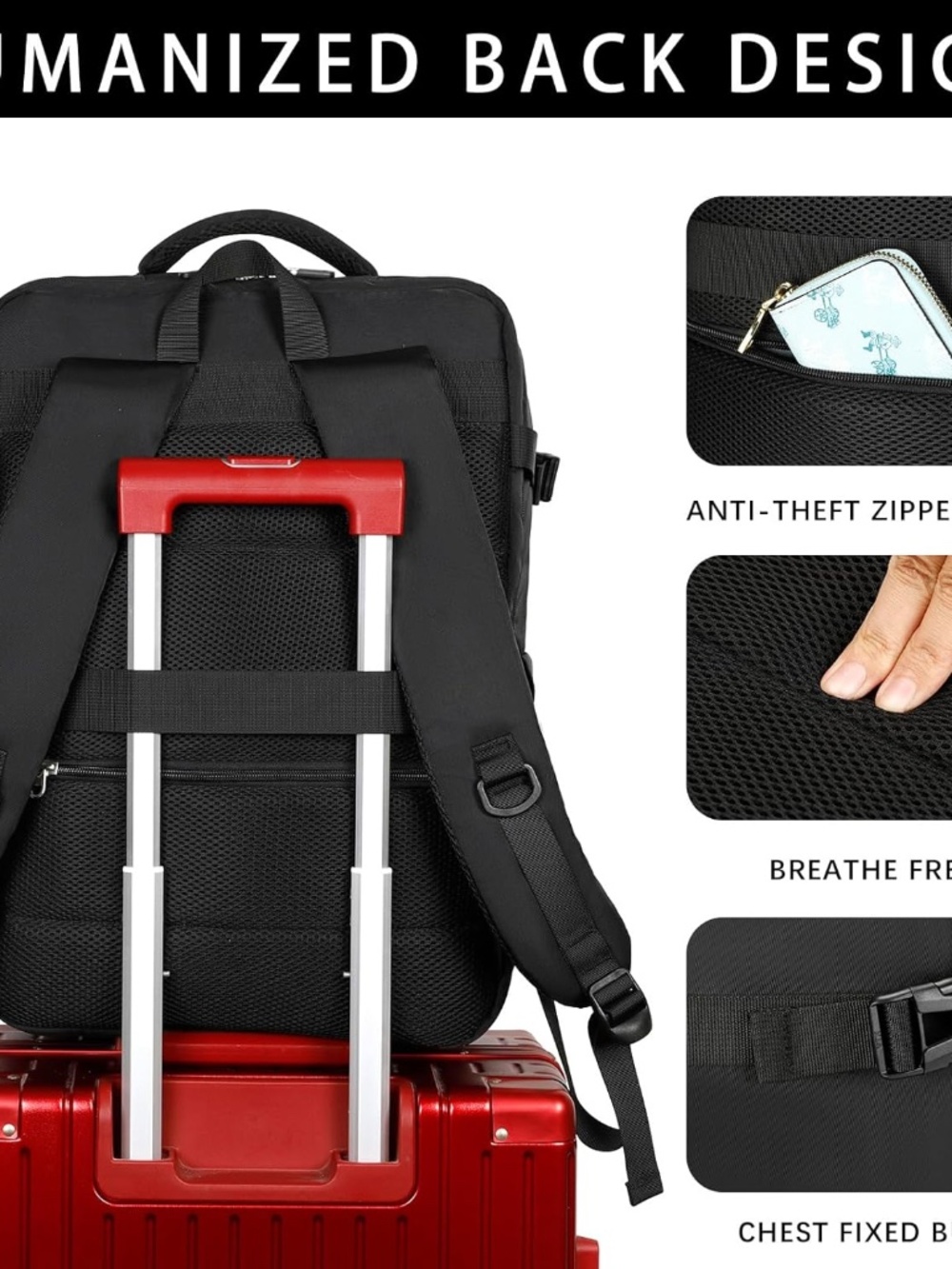 Backpack for Travel, School, Work- Black - Picture 5 of 6